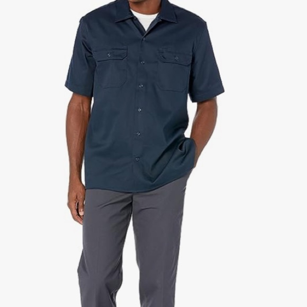 Amazon Essentials Men's Short Sleeve Stain Wrinkle Resistant Work Shirt 2X blue